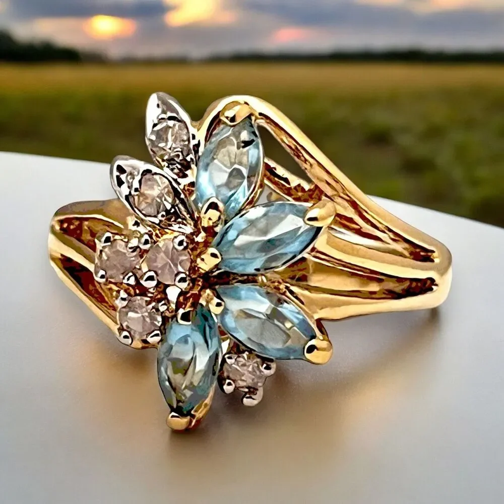 Vintage 1980s Uncas Crystal Cluster Ring Size 5 14KTGE Gold Plate - 14E
